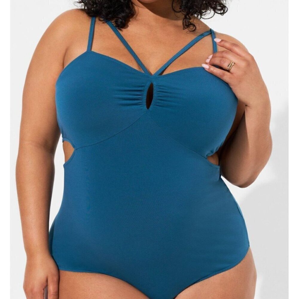 TORRID Studio Knit Sweetheart Strappy Cut Out Bodysuit blue - Picture 3 of 11